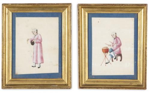  Pareja de papeles de arroz pintados al gouache, China Dinastía Qing S. XIX.