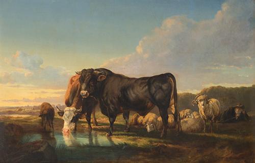  JACQUES RAYMOND BRASCASSAT - Pasiaje con reses bravas y ovejas