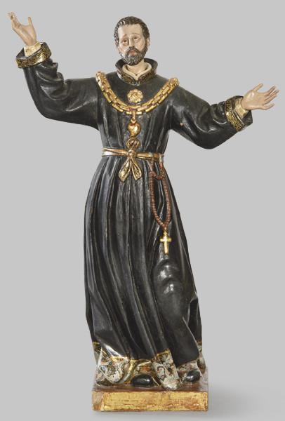 Lote 1445
Escuela Castellana S. XVII
"San Cayetanode Thiene"
Escultura de madera tallada, policromada, dorada y estofada