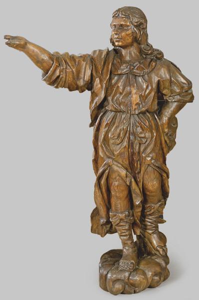  Escuela Española o Flamenca S. XVII
"Arcangel Gabriel"
Escultura de madera tallada, en su color