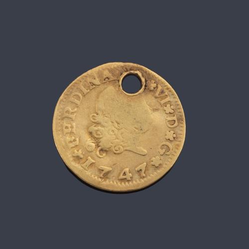  Fernando VI 1/2 escudo, Sevilla 1747 PJ. Deteriorada.