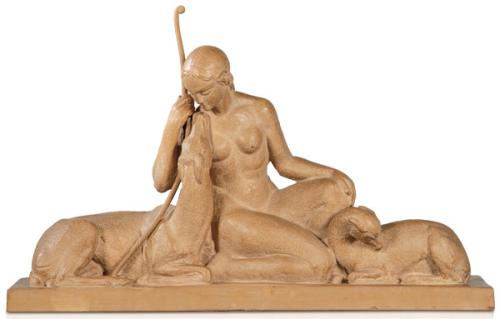  Terracota Mujer con ciervos Diana Cazadora Laveisse