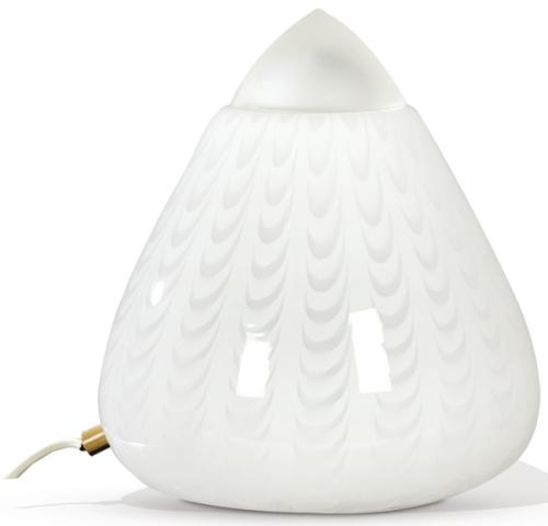  Lámpara de sobremesa en cristal de Murano opalino y blanco.
Italia, S. XX