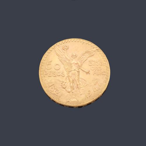  Moneda de 50 pesos Mexicanos en oro de 22K.