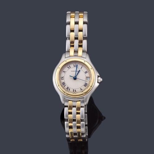 Lote 2553
CARTIER Panthére ref. 119 000 R de señora con caja y brazalete en acero y oro de 18 K. Con estuche.