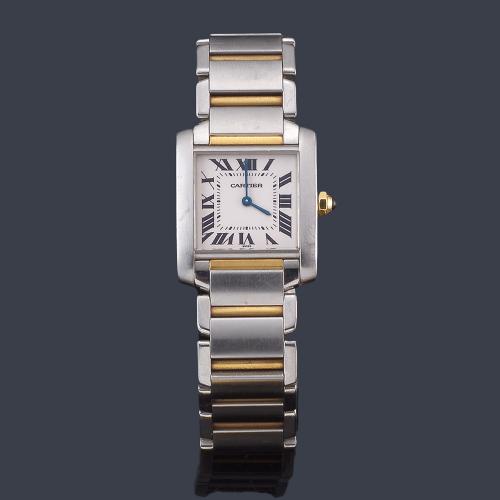  CARTIER Tank Frances nº 2301 de señora con caja y brazalete en acero y oro de 18 K.