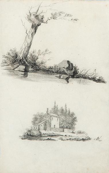 Lote 0032
ESCUELA ESPAÑOLA FNS. S. XVIII - Estudio de paisaje y casas