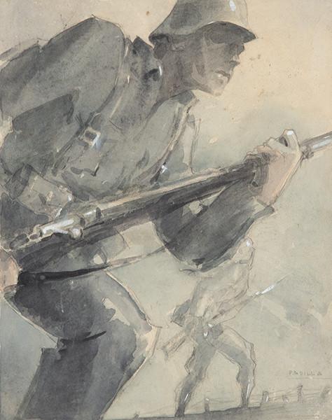 Lote 0044
ESCUELA ESPAÑOLA S. XX - Soldados en acción