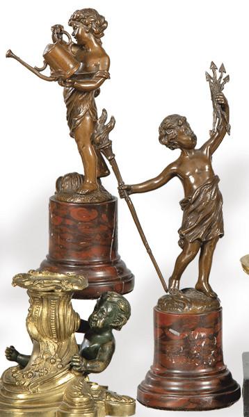 Lote 1003
Siguiendo a Eugene Barillot (Francia 1841-1900)
"Niño con Flechas" y "Niña Regando" primer tercio S. XX.