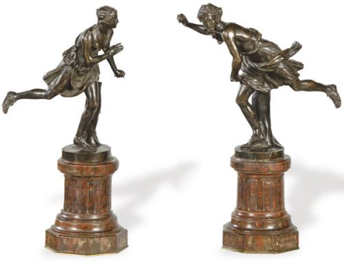 Lote 1080
Ferdinand Barbedienne (1.810 Saint Martin-de-Fresnay-París 1.892) y Achille Collas (París 1.795-París 1.859)
"Hipomenes y Atalanta"
Pareja de esculturas de bronce patinad