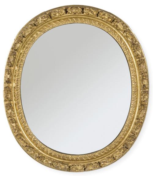 Lote 1086
Espejo de madera tallada  dorada frances, siglo XIX