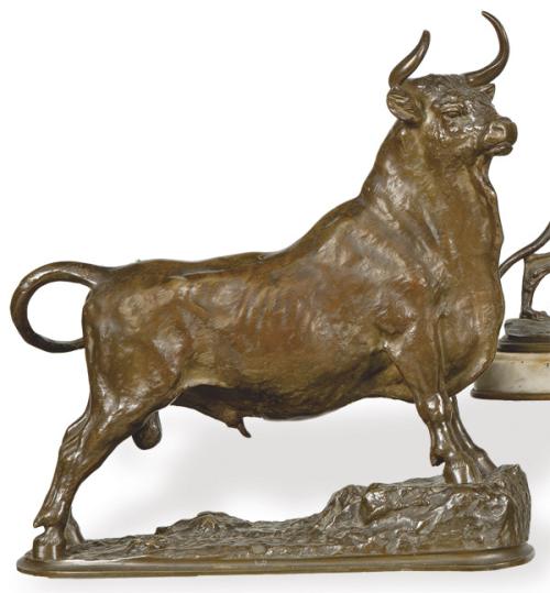  R. Guillaume, Francia S. XIX
"Toro"
Escultura en bronce patinado, firmada "R. Guillaume"