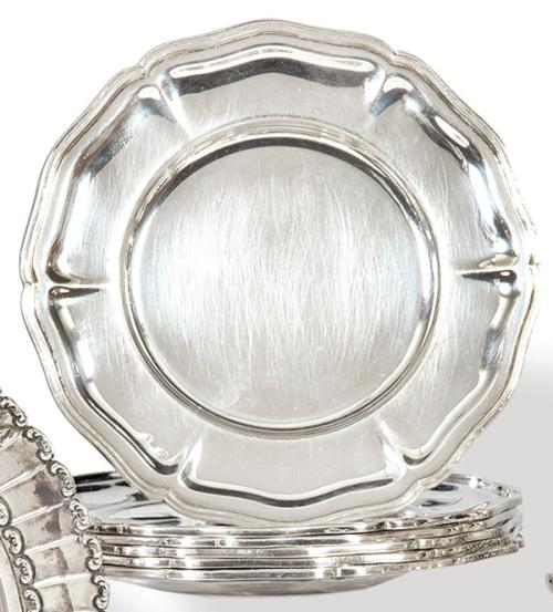  Juego de seis platos de plata española punzonada 1ª Ley de Montejo.