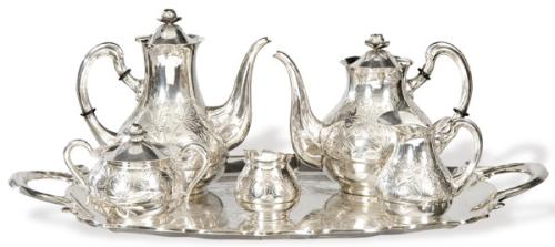  Juego de café y te de plata española punzonada 1ª Ley de Pasgorcy.