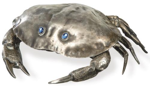  Caviarera en forma de cangrejo en metal plateado h. 1950.