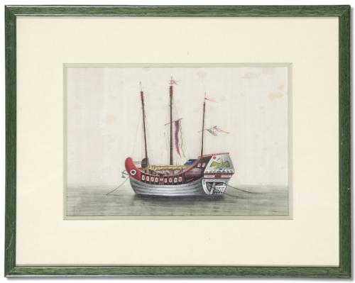  "Barco de Tres Mastiles", pintado sobre papel de arroz con acuarela, China, Dinastía Qing S. XIX.
