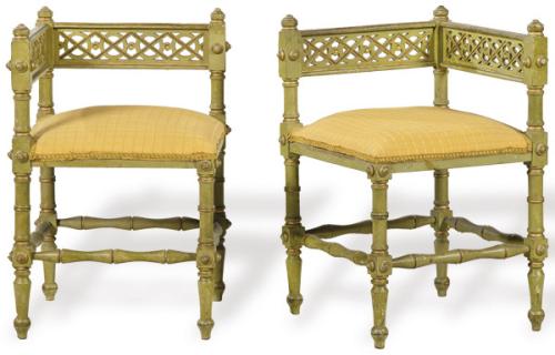  Pareja de sillas en esquina Napoleón III, estilo Luis XVI