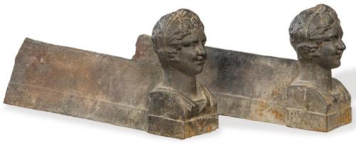  Pareja de morillos de hierro forjado en forma de bustos masculinos, Francia S. XIX.