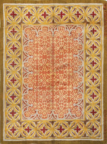  Alfombra española en lana de la Real Fábrica de Tapices, firmada y fechada "RFT Gº Stuyck Madrid 1902".