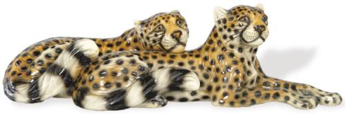  Pareja de guepardos en cerámica pintada y esmaltada de Barotti, firmados en la base.
Italia, años 70