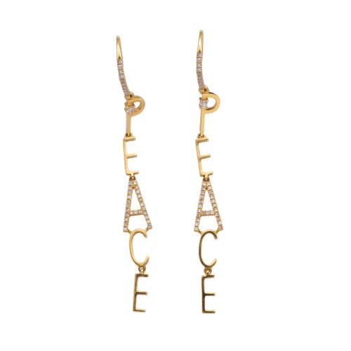 Lote 2444
Pendientes largos con la palabra 'peace' con brillantes de aprox. 0,25 ct en total.