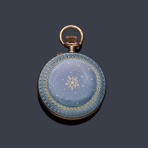  Reloj de colgar en esmalte gris guilloche.