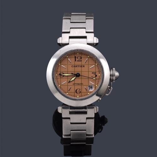  CARTIER Pasha nº 2324 modelo cadete con caja y brazalete en acero. Pulsera en piel de repuesto
