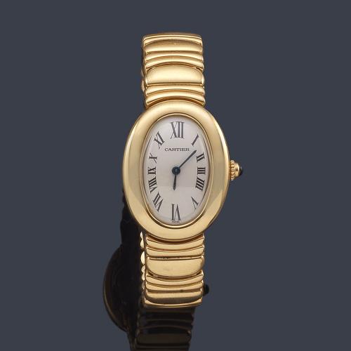  CARTIER Baignoire ref.  8057912  de señora con caja y brazalete en  oro de 18 K.