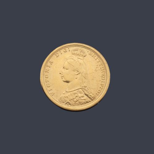  Moneda reina Victoria, libra en oro de 22 K.