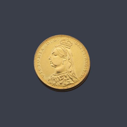  Moneda de libra esterlina, reina Victoria en oro de 22 K.