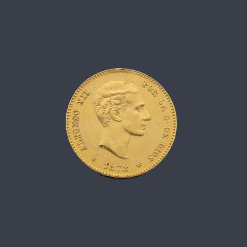 Alfonso XII 25 pesetas Madrid 1878 DEM