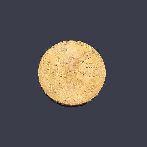  Moneda de 50 pesos mexicanos en oro de 22 K.