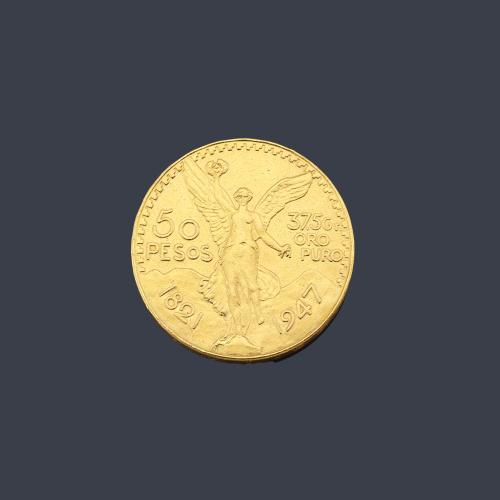  Moneda de 50 pesos mexicanos en oro de 22 K.