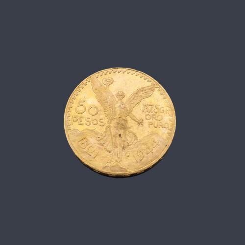  Moneda de 50 pesos mexicanos en oro de 22 K.