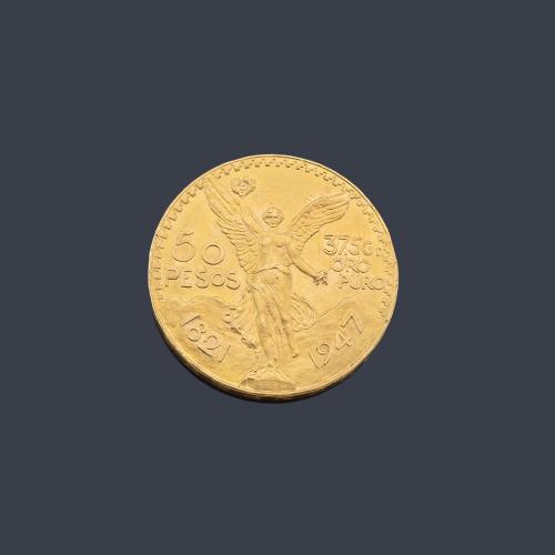  Moneda de 50 pesos mexicanos en oro de 22 K.