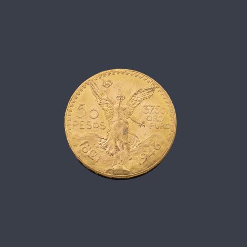  Moneda de 50 pesos mexicanos en oro de 22 K.