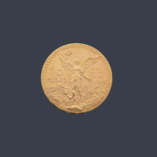  Moneda de 50 pesos mexicanos en oro de 22 K.