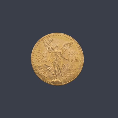  Moneda de 50 pesos mexicanos en oro de 22 K.