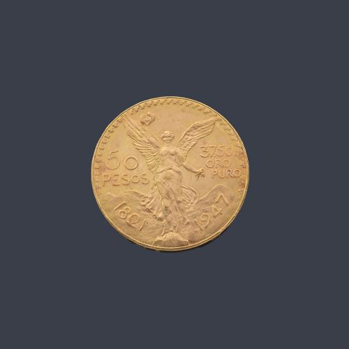  Moneda de 50 pesos mexicanos en oro de 22 K.