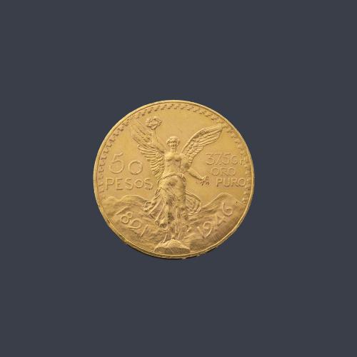  Moneda de 50 pesos mexicanos en oro de 22 K.