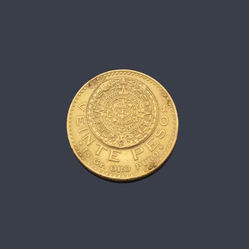  Moneda de 20 pesos Mexicanos en oro de 22K.