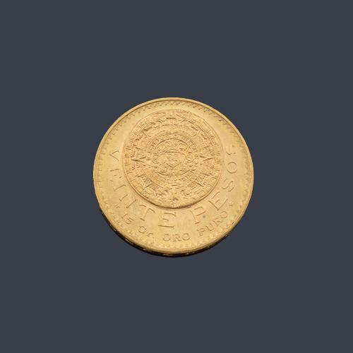  Moneda de 20 pesos Mexicanos en oro de 22K.