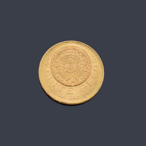  Moneda de 20 pesos Mexicanos en oro de 22K.