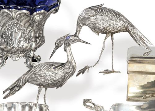  Pareja de garzas de plata española punzonada 1ª Ley.