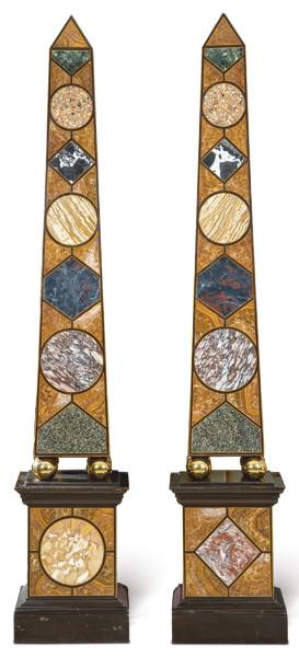  Pareja de obeliscos Grand Tour en piedras duras