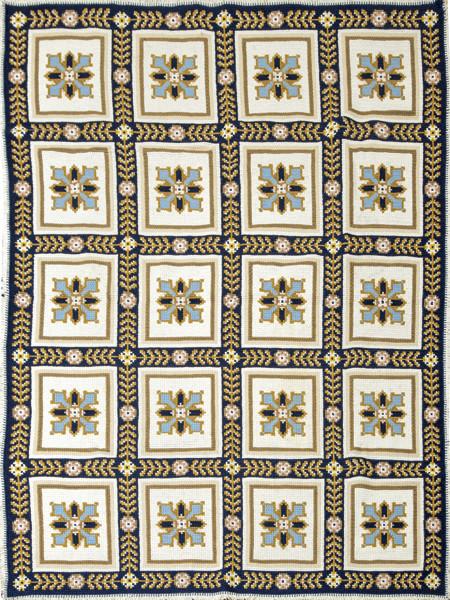  Alfombra portuguesa de Arraiolos con decoración de casetones.