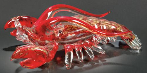  "Langosta" en cristal de Murano con inclusión de aventurina.
Firmada a la rueda.