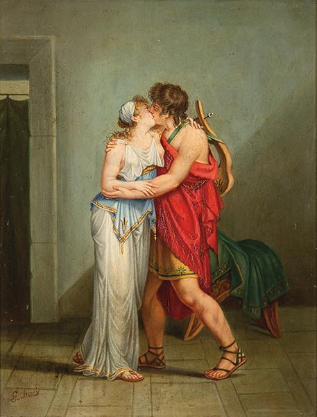 Lote 0123
ESCUELA EUROPEA S. XIX - Escena clásica con enamorados