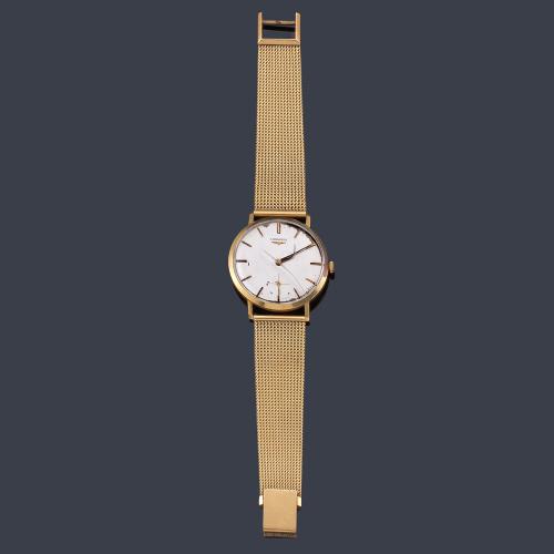 LONGINES de caballero con caja y brazalete en oro rosa de 18 K.