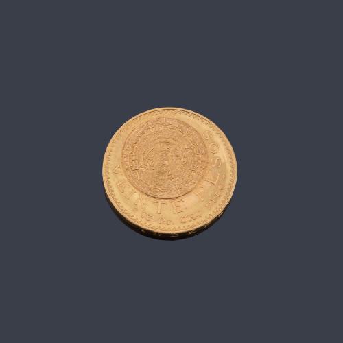  Moneda de 20 pesos Mexicanos en oro de 22K.
